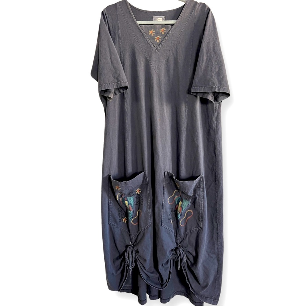 Blue Fish Dark Dusty Blue Cinched Dress